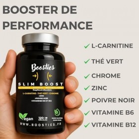 Boosties Slim Boost Minceur – L-Carnitine, Thé Vert, Chrome, Zinc, Vitamines B6 & B12 – Vegan – Support Glycémie, Énergie, Mé