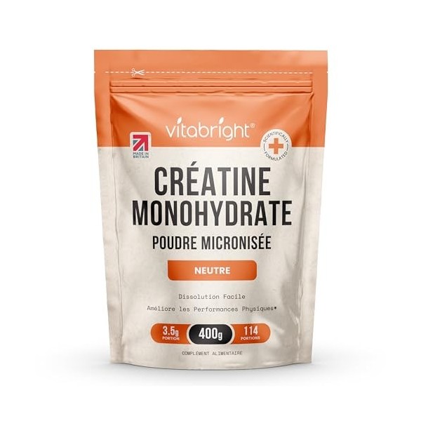 Créatine Monohydrate en Poudre Micronisée | Sachet 400 g | 114 Portions | Creatine Monohydrate Poudre Ultra-Fine 200 Mesh à D