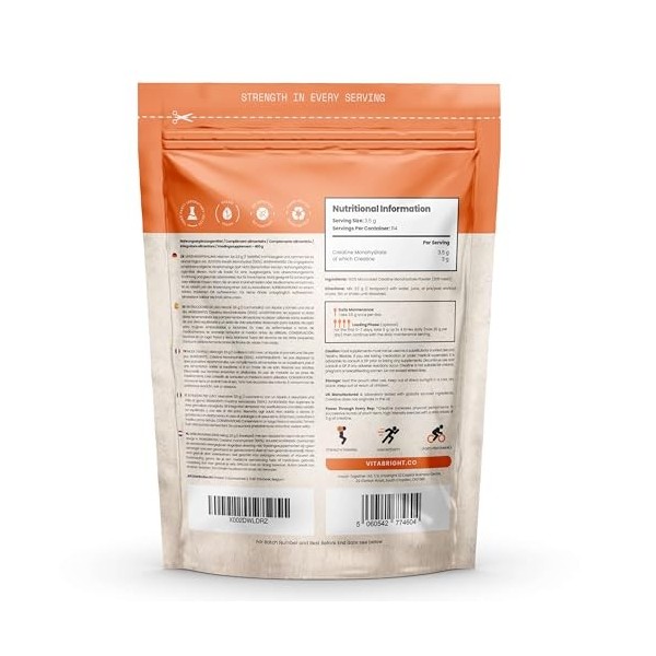 Créatine Monohydrate en Poudre Micronisée | Sachet 400 g | 114 Portions | Creatine Monohydrate Poudre Ultra-Fine 200 Mesh à D