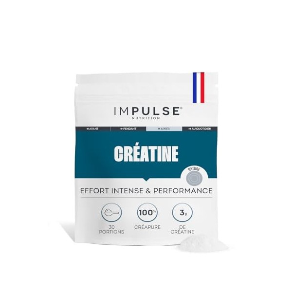 Impulse Nutrition - Créatine Monohydrate Creapure® 3 g Ultra Pure - Force, Endurance & Récupération - Complément Alimentaire 