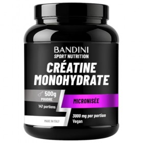 Bandini® Créatine Monohydrate en Poudre 500 g - 147 portions - 100% Pure Creatine micronisée - Solubilité optimale, Non aroma