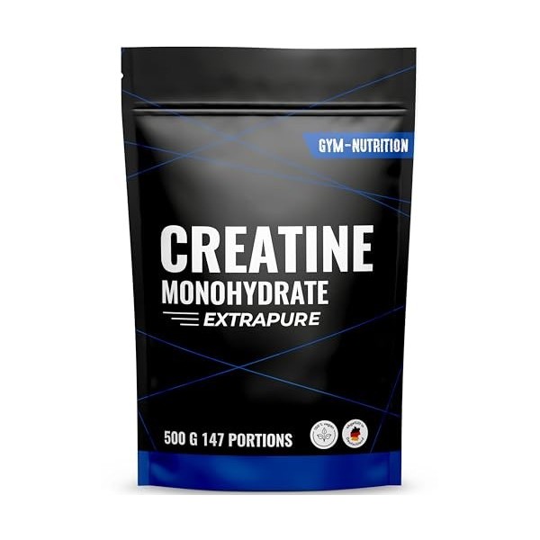 Créatine Monohydrate Extrapure avec Vitamine B6-500g 147 Portions - Poudre Pure Sans Additifs - Produit en Allemagne - Creati...