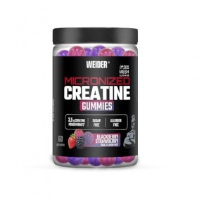 Weider Micronized Creatine Gummies 60 gommes Goût DUO Fraise-Mûre, 3,5g Créatine Monohydrate 200 MESH/dose, Certifié par La