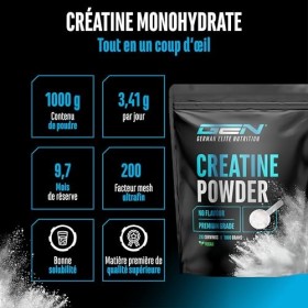Créatine Monohydrate en Poudre 1000 g – Créatine Monohydrate Microfine, Très Soluble et Fortement Dosée – Sans Additifs inuti