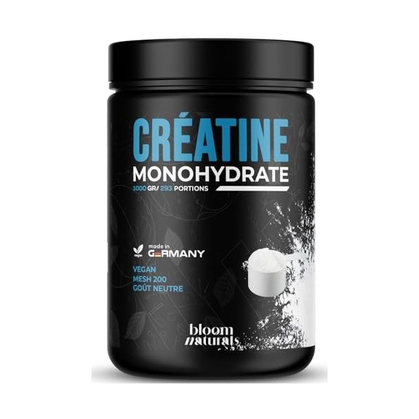 Créatine Monohydrate Poudre 1000g - 293 Portions - Mesh 200, Goût Neutre, Vegan - Produit en Allemagne - Creatine Monohydrate...