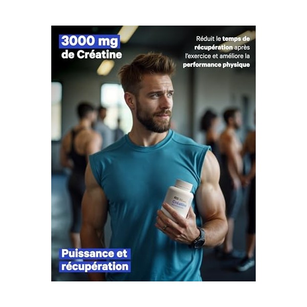 Créatine Monohydratée 3000 mg – 400 comprimés | Améliore la force, la masse musculaire, lendurance, récupération, énergie et