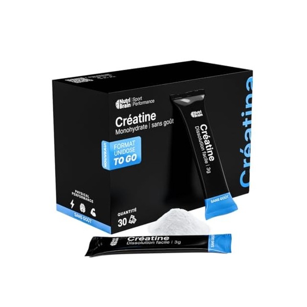 Créatine Monohydrate 100% Pure 3000 mg – Sticks | Micronisée | Prise de Masse Musculaire, Force, Endurance, Récupération, Éne