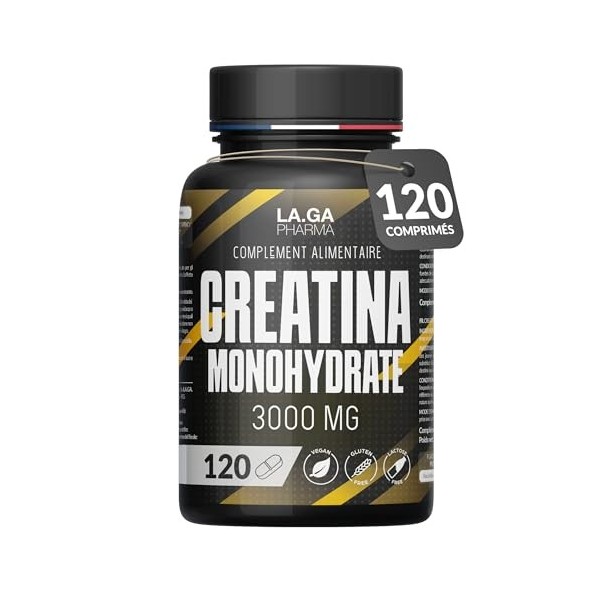 Creatine Monohydrate 120 Comprimés 3000mg. Augmente Performance Physique & Force Musculaire. Créatine Monohydrate pour la mas