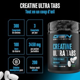 Creatine Ultra Tabs - 300 comprimés contenant chacun 1150mg de pure créatine monohydrate - 100 applications - Premium : Ultra