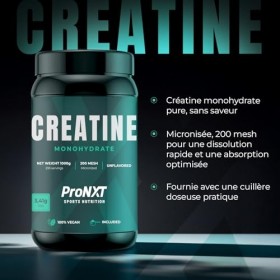 Créatine Monohydrate 200 Mesh Micronisée – Créatine Pure 1000 g ProNXT | Haute Solubilité | 293 Doses | Avec Dosette | Complé