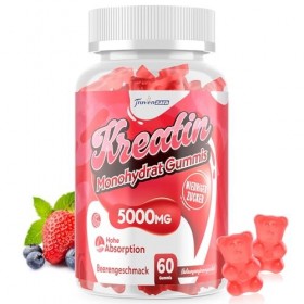 Créatine Gummies Complexe 5000mg par Portion, Formule 5-en-1 avec Taurine et Vitamine B6, Créatine Monohydrate à Mâcher pour ...