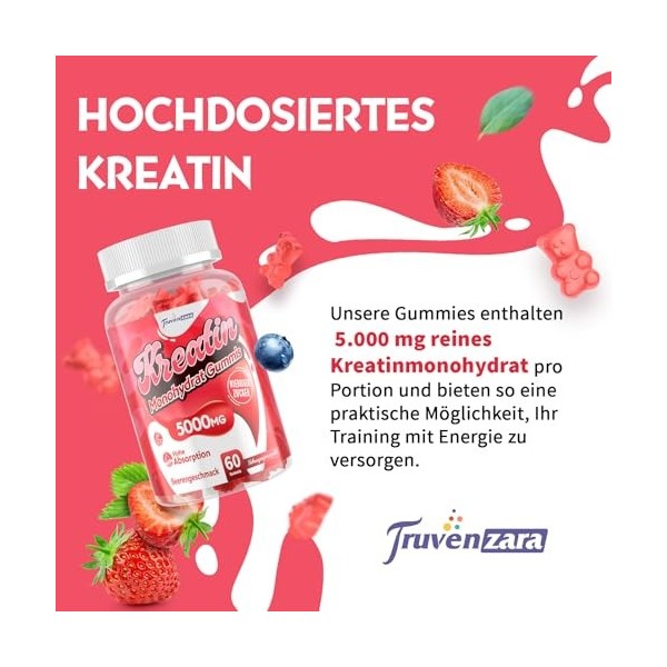 Créatine Gummies Complexe 5000mg par Portion, Formule 5-en-1 avec Taurine et Vitamine B6, Créatine Monohydrate à Mâcher pour ...