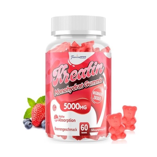 Créatine Gummies Complexe 5000mg par Portion, Formule 5-en-1 avec Taurine et Vitamine B6, Créatine Monohydrate à Mâcher pour ...