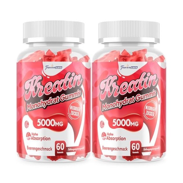 Créatine Gummies Complexe 5000mg par Portion, Formule 5-en-1 avec Taurine et Vitamine B6, Créatine Monohydrate à Mâcher pour ...