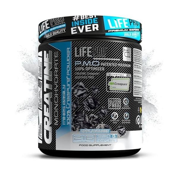 Life Pro Creatine Creapure® 500 G Sans Arôme – Creatine Monohydrate Creapure de Haute Pureté 99,9% – Fabriquée en Allemagne –...