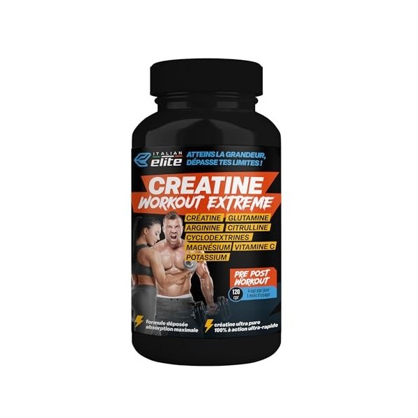 Italian Elite® Creatine Extreme, Créatine avec Glutamine, Arginine, Citrulline, Vit. C, Magnésium, Potassium, Cyclodextrines.