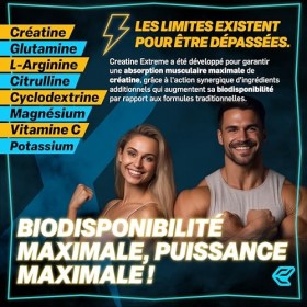 Italian Elite® Creatine Extreme, Créatine avec Glutamine, Arginine, Citrulline, Vit. C, Magnésium, Potassium, Cyclodextrines.