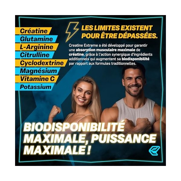 Italian Elite® Creatine Extreme, Créatine avec Glutamine, Arginine, Citrulline, Vit. C, Magnésium, Potassium, Cyclodextrines.