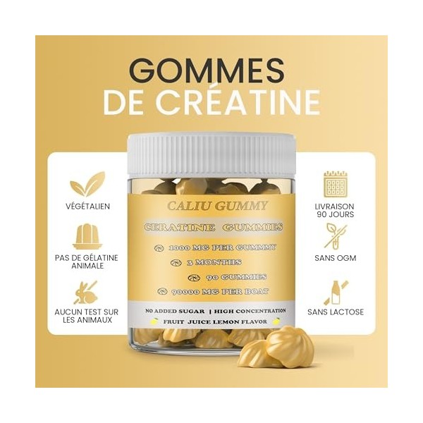 Gummies de Créatine 3000 mg – Bonbons à mâcher de créatine monohydrate – Gummies de créatine haute concentration – 90 gummies