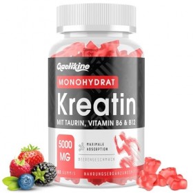 Bonbons Gélifiés à la Créatine Monohydrate 5000mg, Créatine à Haute Dose avec Taurine, Vitamines B12 et B6, Alternative aux C