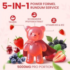 Bonbons Gélifiés à la Créatine Monohydrate 5000mg, Créatine à Haute Dose avec Taurine, Vitamines B12 et B6, Alternative aux C