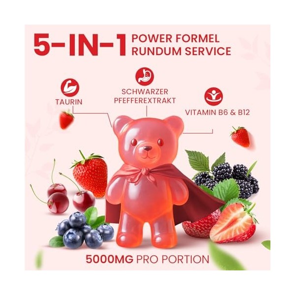 Bonbons Gélifiés à la Créatine Monohydrate 5000mg, Créatine à Haute Dose avec Taurine, Vitamines B12 et B6, Alternative aux C