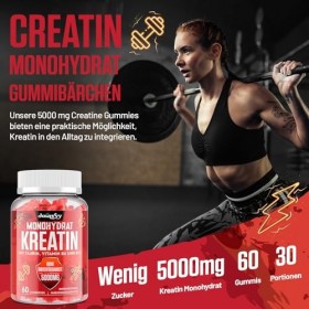 Joiavvy Créatine Monohydrate 5000 mg par Portion, Gummies pour Hommes et Femmes, avec Taurine, Vitamines B6 et B12, Végan, Go...
