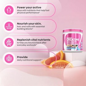 Créatine pour femmes, soutien à lénergie, à la masse musculaire et à la clarté mentale - Sans saveur, végétalienne, sans OGM