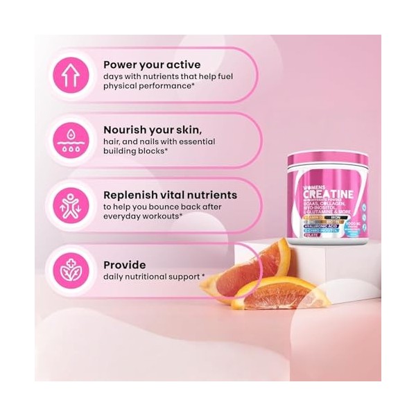 Créatine pour femmes, soutien à lénergie, à la masse musculaire et à la clarté mentale - Sans saveur, végétalienne, sans OGM