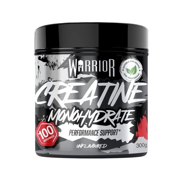 Créatine en poudre monohydrate Warrior 300 g - Nutrition micronisée - Améliore la performance physique et la récupération - P