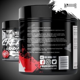Créatine en poudre monohydrate Warrior 300 g - Nutrition micronisée - Améliore la performance physique et la récupération - P