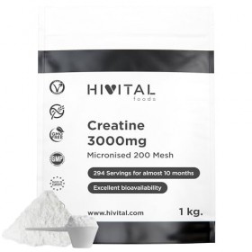 Créatine 3000 mg. 1 Kg / 1000 g. 294 portions pour presque 10 mois de traitement. Poudre de Créatine Monohydrate 100% pure, v