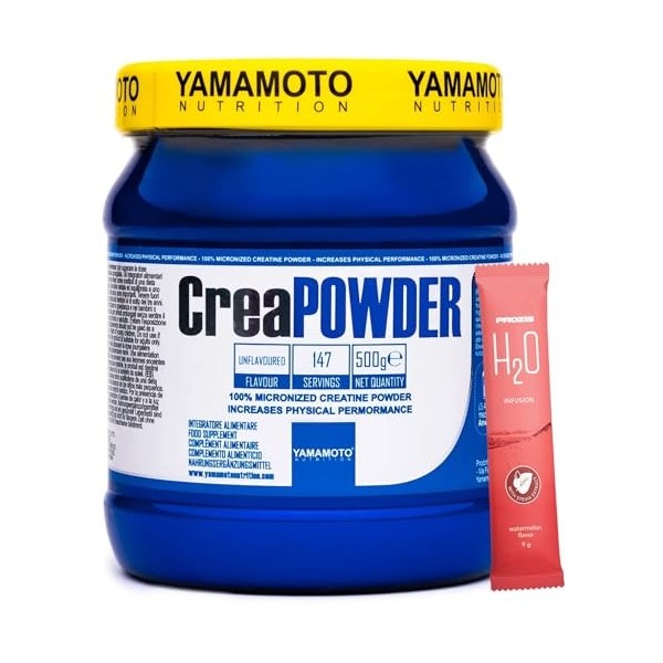 YAMAMOTO CreaPowder 500 g + H2o Prozis Hommage - Créatine monohydrate pur sans gluten sans lactose, 1 article
