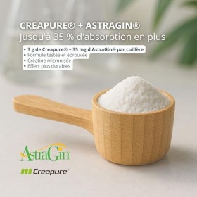 Creatine Monohydrate Creapure avec AstraGin® – Jusqu’à 35% d’Absorption en Plus vs Creapure® Seule – Micronisée Sans Goût 4 M