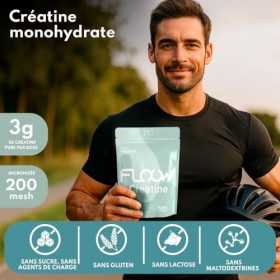 FLOOW – Creatine Monohydrate en Poudre sans Saveur – 306 g 90 Doses – Créatine Pure sans Sucre ni Maltodextrine – Créatine 