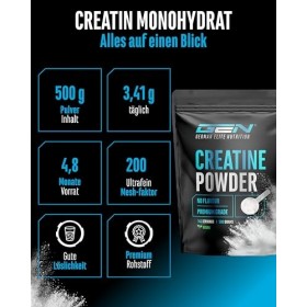 Créatine Monohydrate en Poudre 500 g - Créatine Monohydrate microfine, très soluble et hautement dosée - Sans additifs inutil