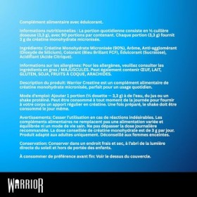 Warrior Créatine Monohydrate Poudre Micronisée – Supplément Sportif pour Musculation, Force et Récupération – 300 g, Portion ...