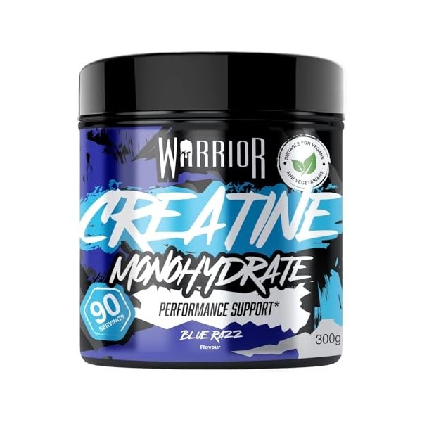 Warrior Créatine Monohydrate Poudre Micronisée – Supplément Sportif pour Musculation, Force et Récupération – 300 g, Portion ...