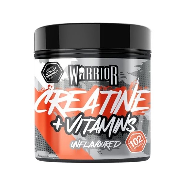 Warrior Créatine Monohydrate Poudre Micronisée – Supplément Sportif pour Musculation, Force et Récupération – 300 g, Portion ...