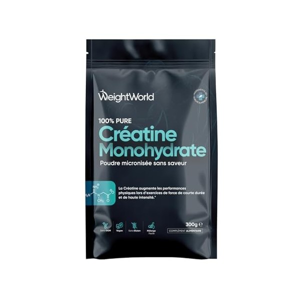 Creatine Monohydrate Poudre Pure - Micronisée 300g, Vegan Creatine Pure Acide Aminé - 100 Portions, sans Saveur, ni Gluten, D...