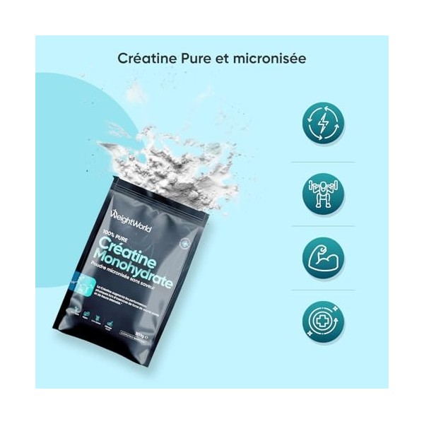 Creatine Monohydrate Poudre Pure - Micronisée 300g, Vegan Creatine Pure Acide Aminé - 100 Portions, sans Saveur, ni Gluten, D...