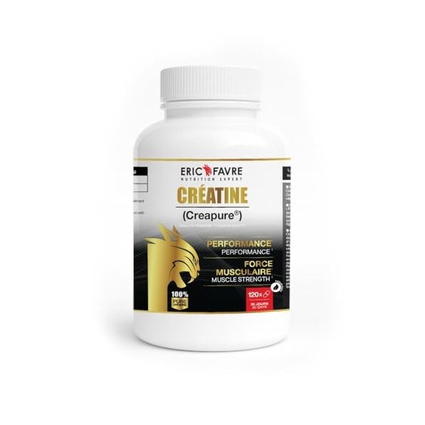 CRÉATINE MONOHYDRATE CREAPURE® - 120 Gélules Végétales - 100% Pure & Hautement Assimilable - Puissance, Explosivité & Perform