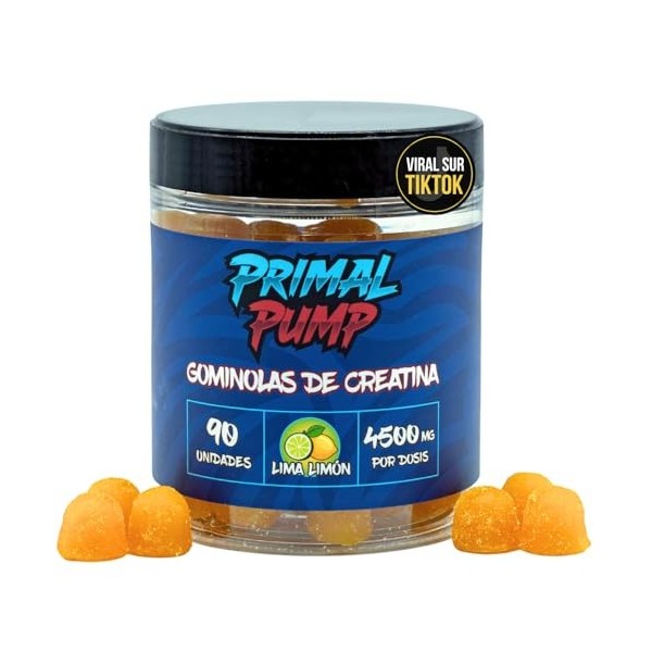 Primal Pump Gommes de Créatine Monohydratée 4,5g - Créatine en Gommes pour Performance et Puissance - Sans Sucre, Véganes et 