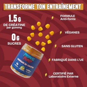 Primal Pump Gommes de Créatine Monohydratée 4,5g - Créatine en Gommes pour Performance et Puissance - Sans Sucre, Véganes et 