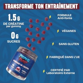 Primal Pump Gommes de Créatine Monohydratée 4,5g - Créatine en Gommes pour Performance et Puissance - Sans Sucre, Véganes et 