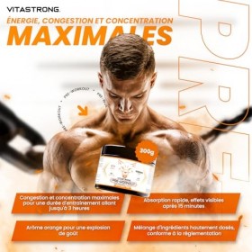 Pre Workout Sans Caféine 300g Vegan, Preworkout Booster Puissant, Vitamine B12, L Citrulline, Beta Alanine, enXtra Galanga, T