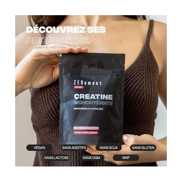 Créatine Monohydrate Poudre 100g - créatine monohydrate pure de qualité micronisée - haut dosage efficace, optimal pour l‘ent...