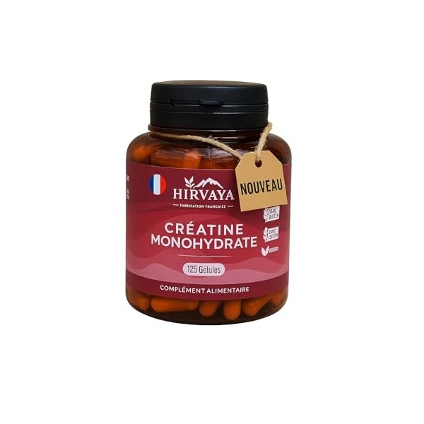 Créatine Monohydrate 3000 mg – 125 Gélules Vegan | Force Musculaire, Endurance & Prise de Masse | 100% Pure | Sans Gluten/Lac