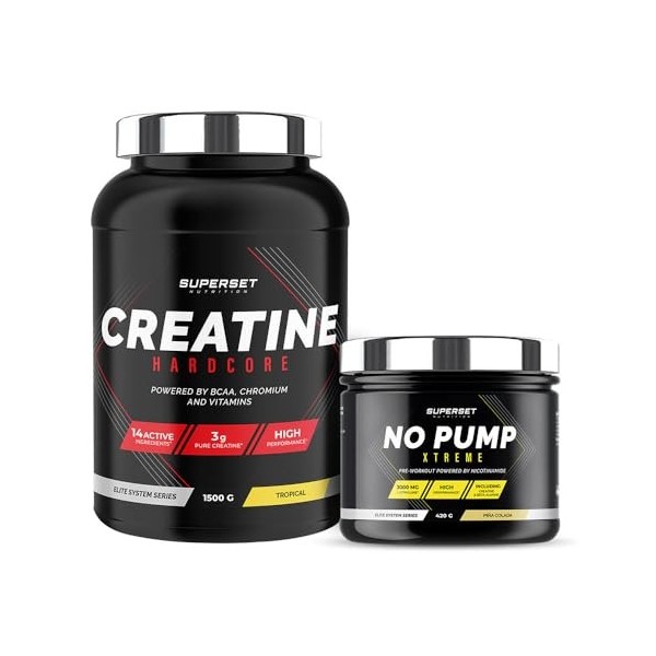 Superset Nutrition | Programme Volume Et Force - Créatine Hardcore Ice Tea Pêche - No Pump Xtreme Mojito | Augmente le volume...