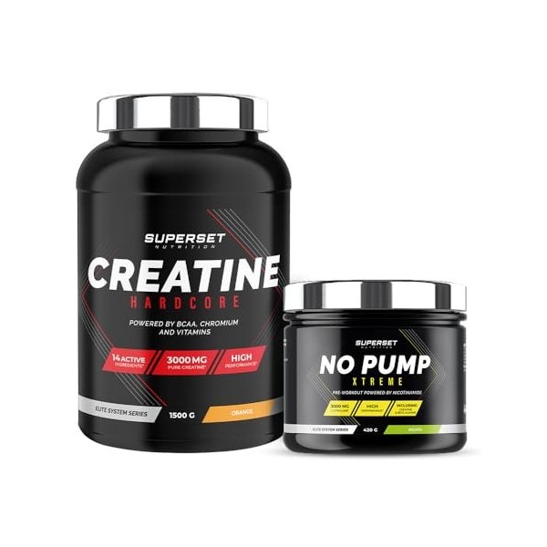 Superset Nutrition | Programme Volume Et Force - Créatine Hardcore Ice Tea Pêche - No Pump Xtreme Mojito | Augmente le volume...
